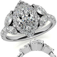 Marquise Halo Floral Moissanite Engagement Ring