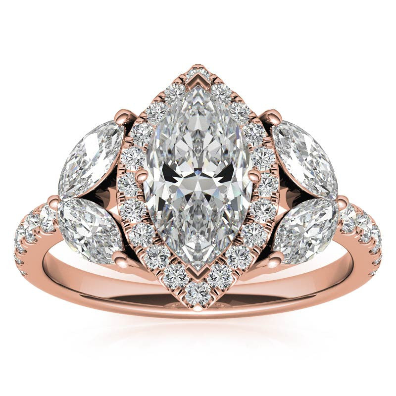 Marquise Halo Floral Moissanite Engagement Ring