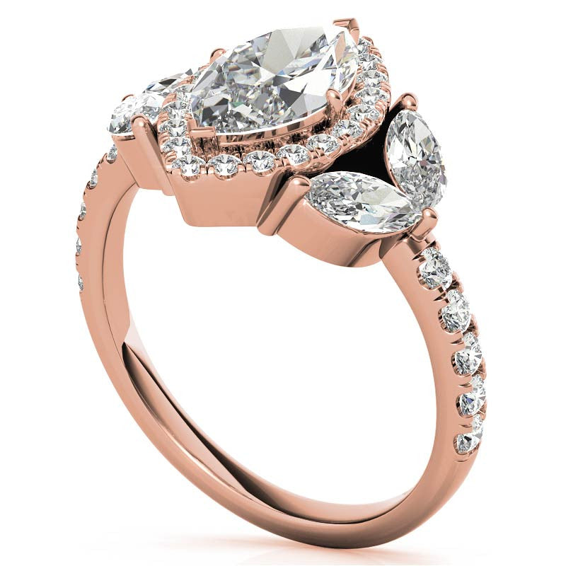 Marquise Halo Floral Moissanite Engagement Ring