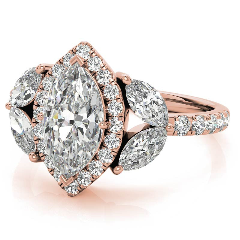 Marquise Halo Floral Moissanite Engagement Ring