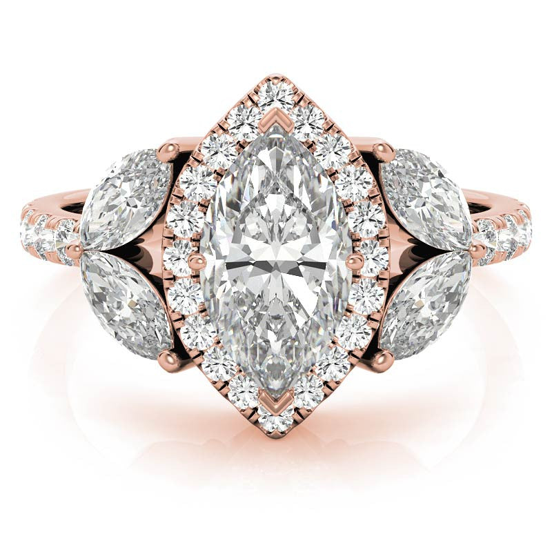 Marquise Halo Floral Moissanite Engagement Ring