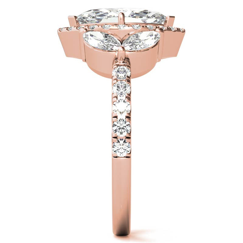 Marquise Halo Floral Moissanite Engagement Ring
