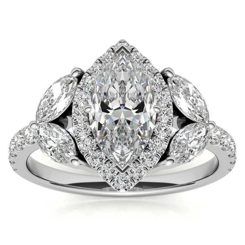 Marquise Halo Floral Moissanite Engagement Ring