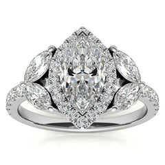 Marquise Halo Floral Moissanite Engagement Ring