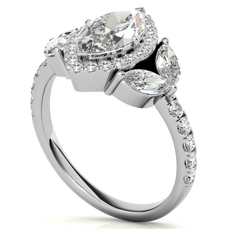 Marquise Halo Floral Moissanite Engagement Ring