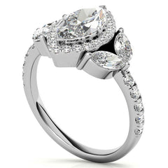 Marquise Halo Floral Moissanite Engagement Ring