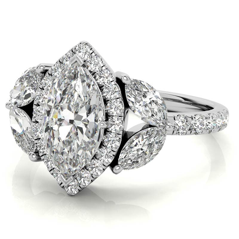 Marquise Halo Floral Moissanite Engagement Ring