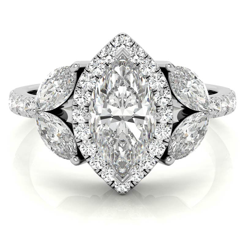Marquise Halo Floral Moissanite Engagement Ring