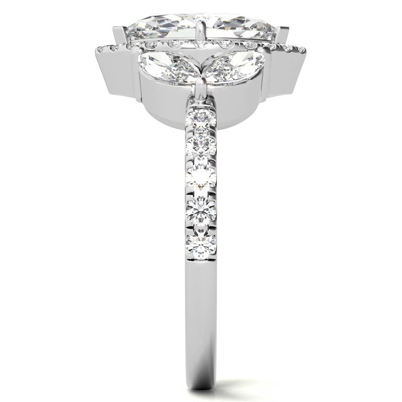 Marquise Halo Floral Moissanite Engagement Ring