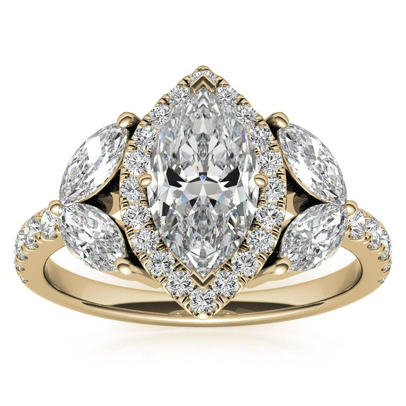 Marquise Halo Floral Moissanite Engagement Ring