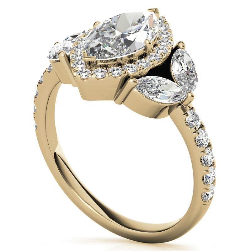 Marquise Halo Floral Moissanite Engagement Ring