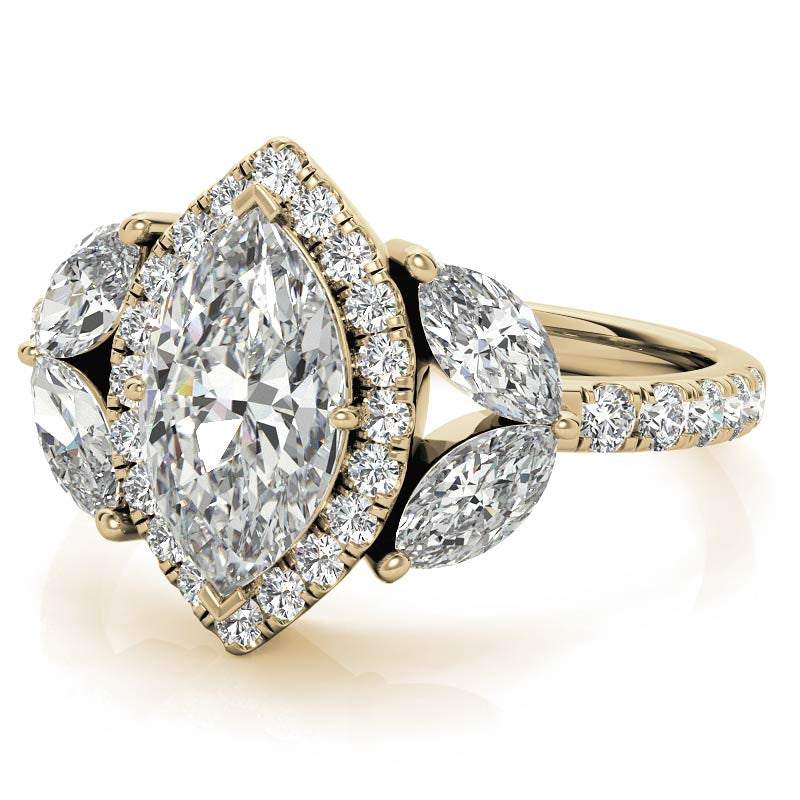 Marquise Halo Floral Moissanite Engagement Ring