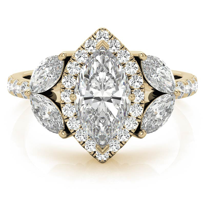 Marquise Halo Floral Moissanite Engagement Ring