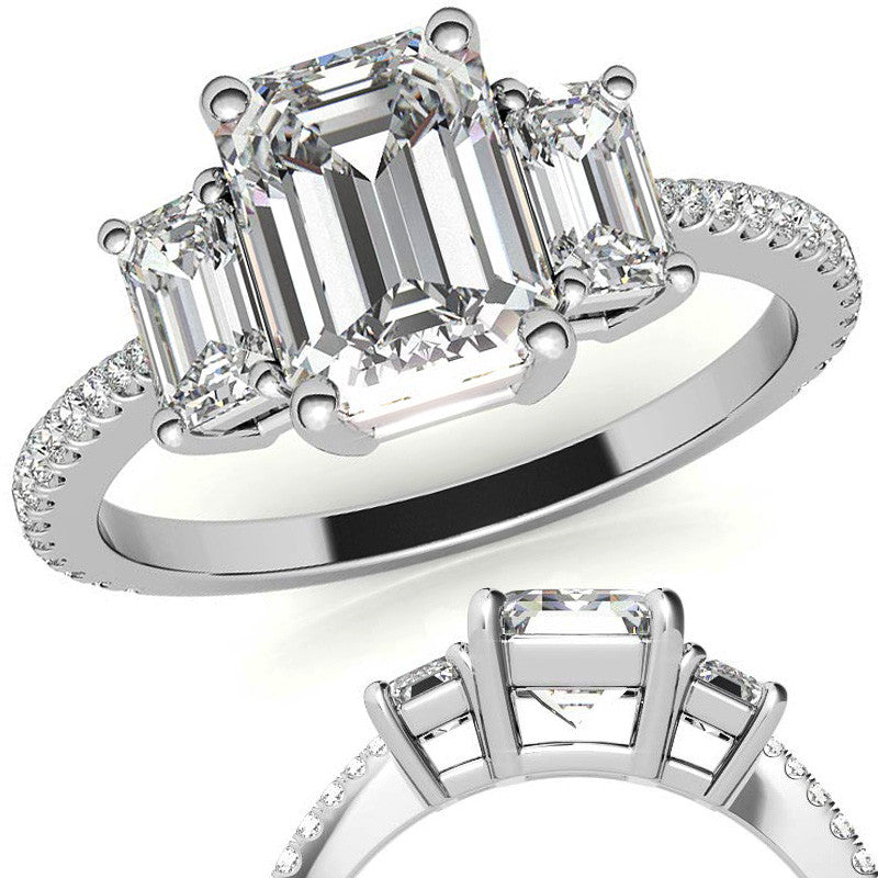 Petite Emerald / Radiant 3-Stone Moissanite Engagement Ring