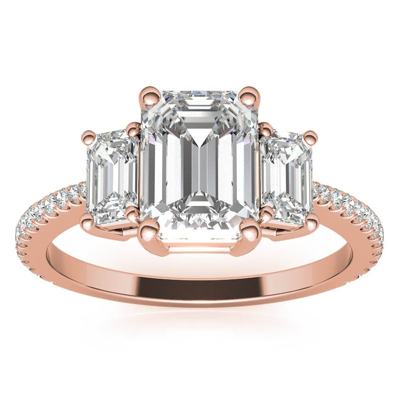Petite Emerald / Radiant 3-Stone Moissanite Engagement Ring