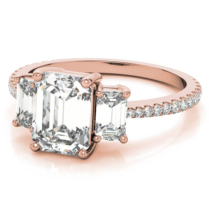 Petite Emerald / Radiant 3-Stone Moissanite Engagement Ring