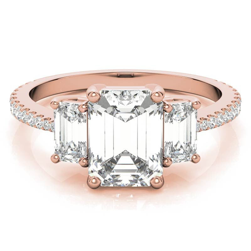 Petite Emerald / Radiant 3-Stone Moissanite Engagement Ring