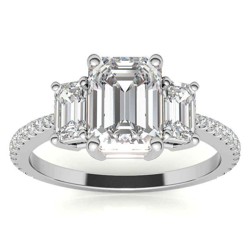 Petite Emerald / Radiant 3-Stone Moissanite Engagement Ring
