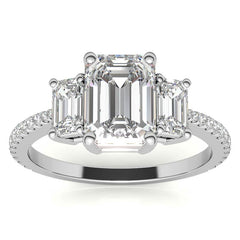 Petite Emerald / Radiant 3-Stone Moissanite Engagement Ring