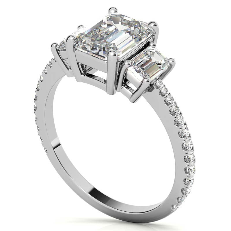 Petite Emerald / Radiant 3-Stone Moissanite Engagement Ring