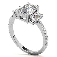 Petite Emerald / Radiant 3-Stone Moissanite Engagement Ring