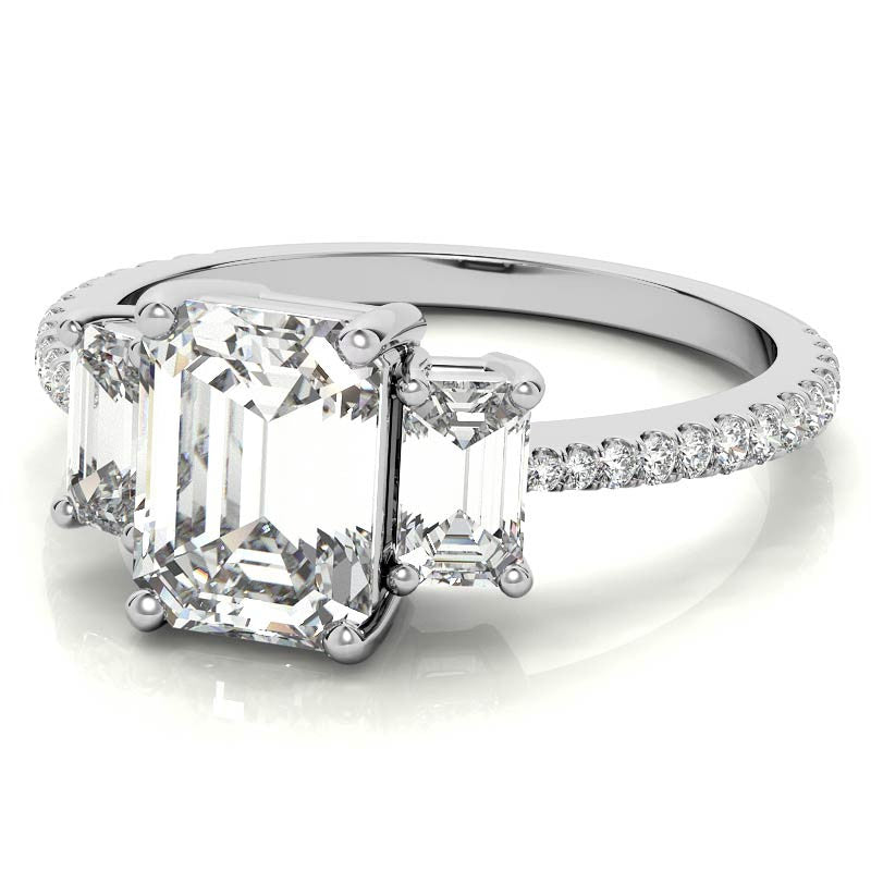Petite Emerald / Radiant 3-Stone Moissanite Engagement Ring