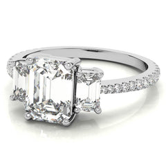 Petite Emerald / Radiant 3-Stone Moissanite Engagement Ring