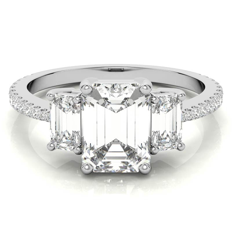 Petite Emerald / Radiant 3-Stone Moissanite Engagement Ring
