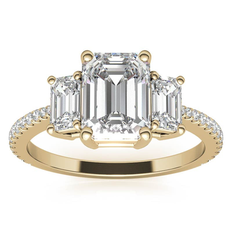 Petite Emerald / Radiant 3-Stone Moissanite Engagement Ring