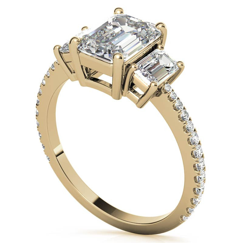 Petite Emerald / Radiant 3-Stone Moissanite Engagement Ring