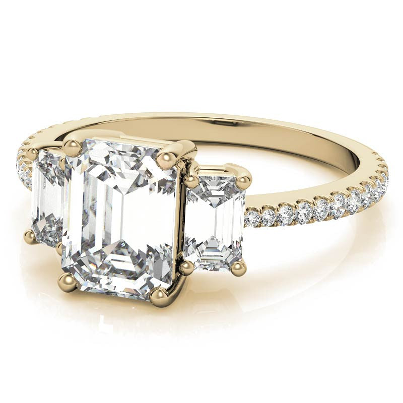 Petite Emerald / Radiant 3-Stone Moissanite Engagement Ring