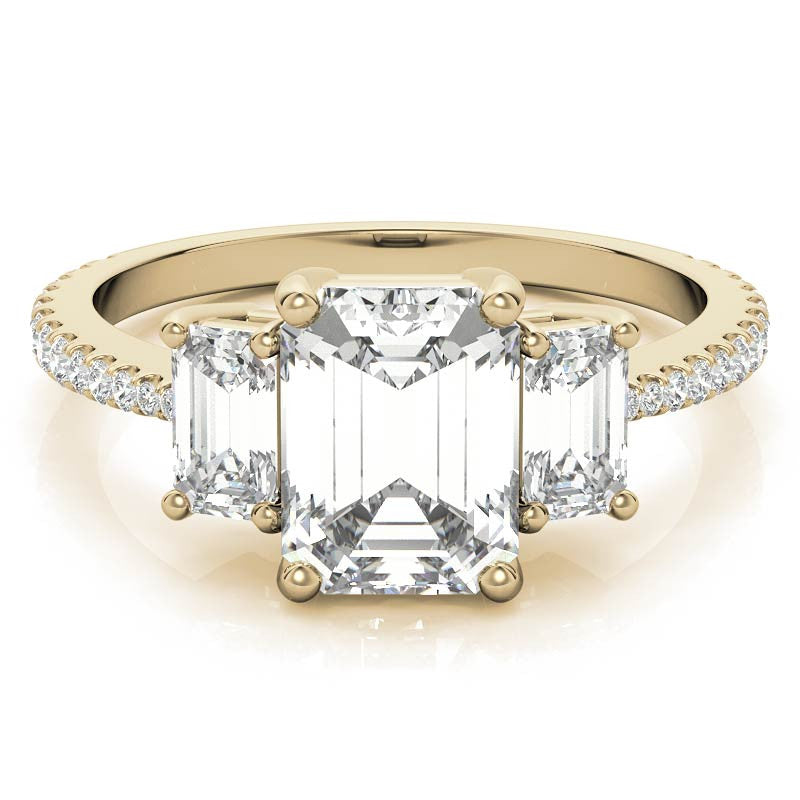 Petite Emerald / Radiant 3-Stone Moissanite Engagement Ring