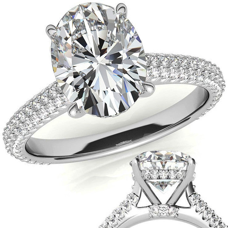 Oval Hidden Halo Pave Style Moissanite Engagement Ring