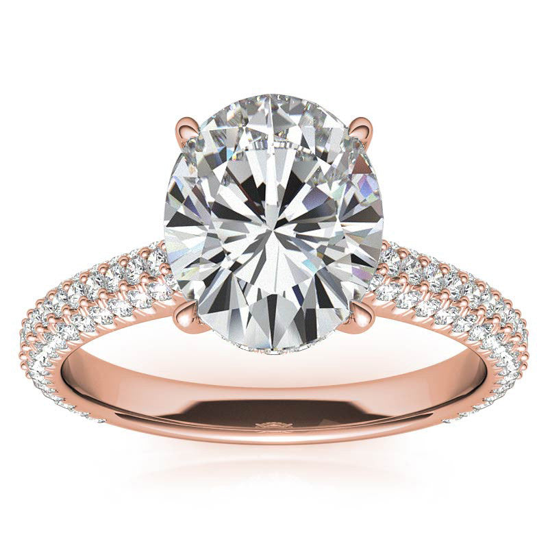 Oval Hidden Halo Pave Style Moissanite Engagement Ring