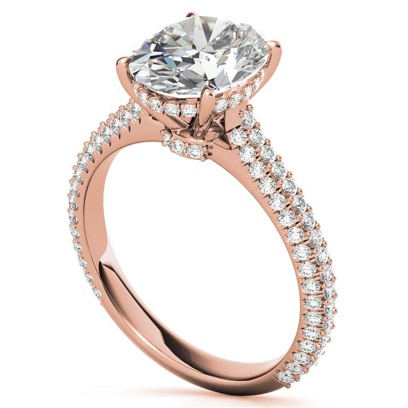 Oval Hidden Halo Pave Style Moissanite Engagement Ring