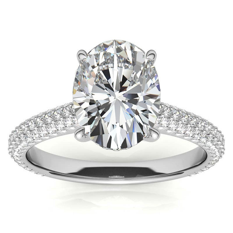 Oval Hidden Halo Pave Style Moissanite Engagement Ring