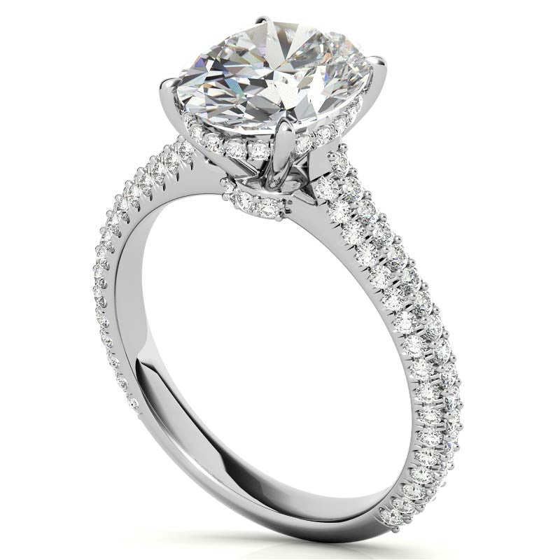 Oval Hidden Halo Pave Style Moissanite Engagement Ring