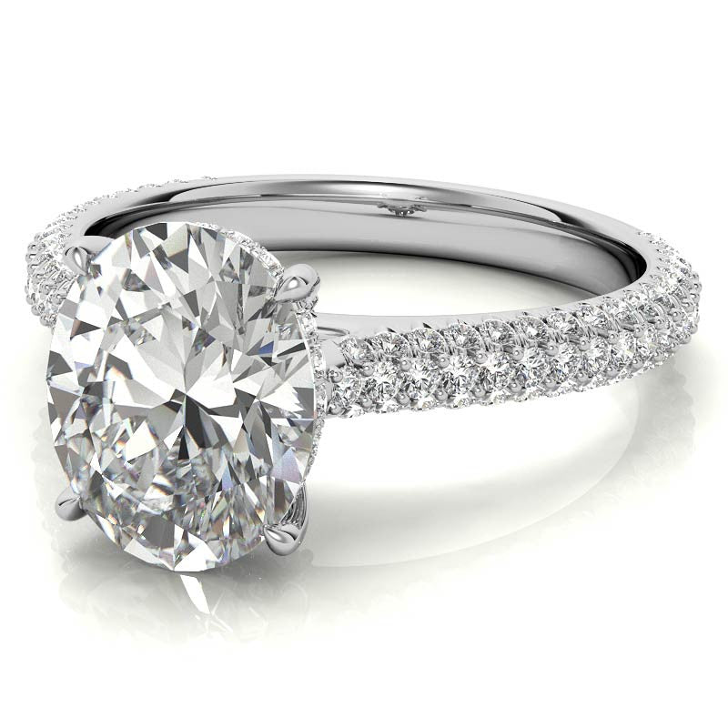 Oval Hidden Halo Pave Style Moissanite Engagement Ring