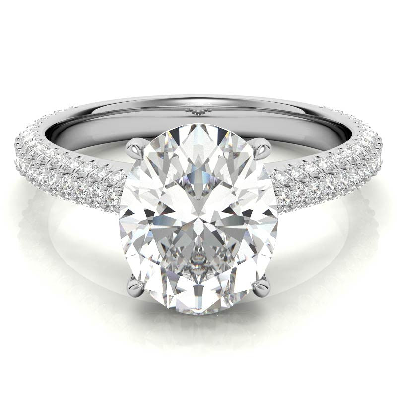 Oval Hidden Halo Pave Style Moissanite Engagement Ring