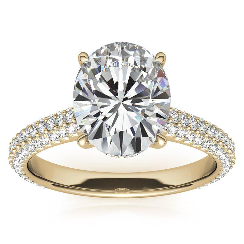 Oval Hidden Halo Pave Style Moissanite Engagement Ring