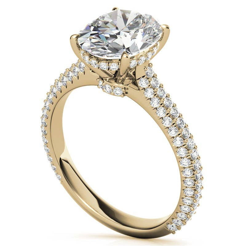Oval Hidden Halo Pave Style Moissanite Engagement Ring