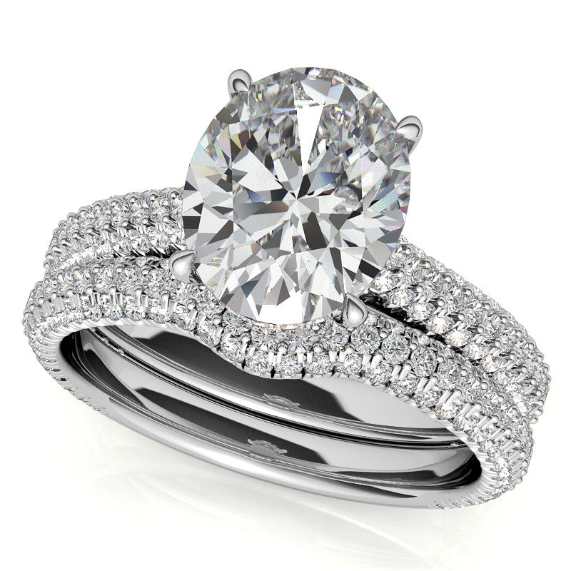 Oval Hidden Halo Pave Style Moissanite Engagement Ring