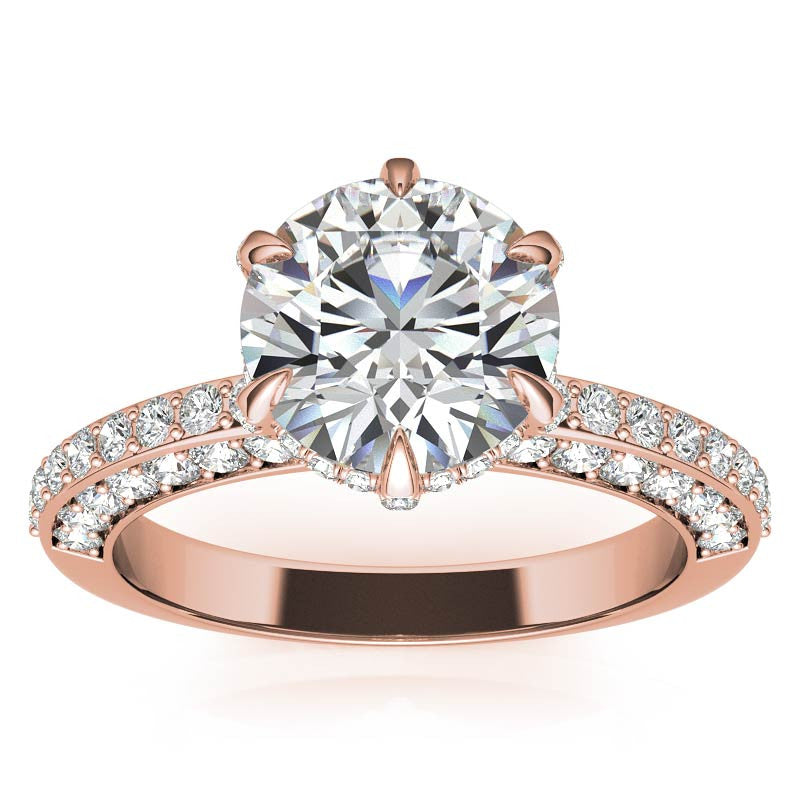 Round Accented 6-Prong Moissanite Engagement Ring
