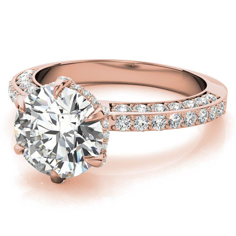 Round Accented 6-Prong Moissanite Engagement Ring