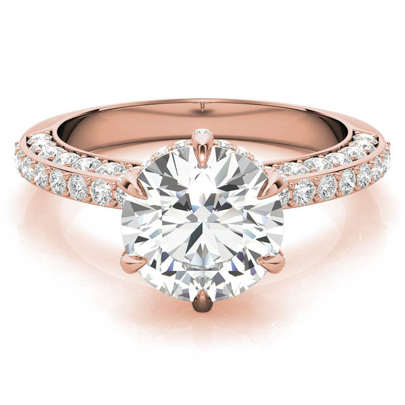 Round Accented 6-Prong Moissanite Engagement Ring