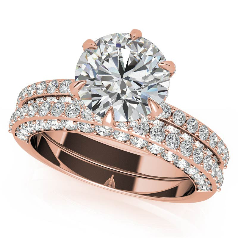 Round Accented 6-Prong Moissanite Engagement Ring