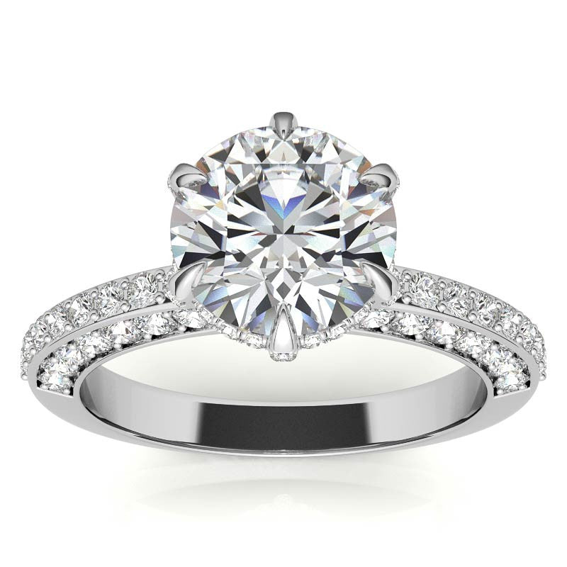 Round Accented 6-Prong Moissanite Engagement Ring