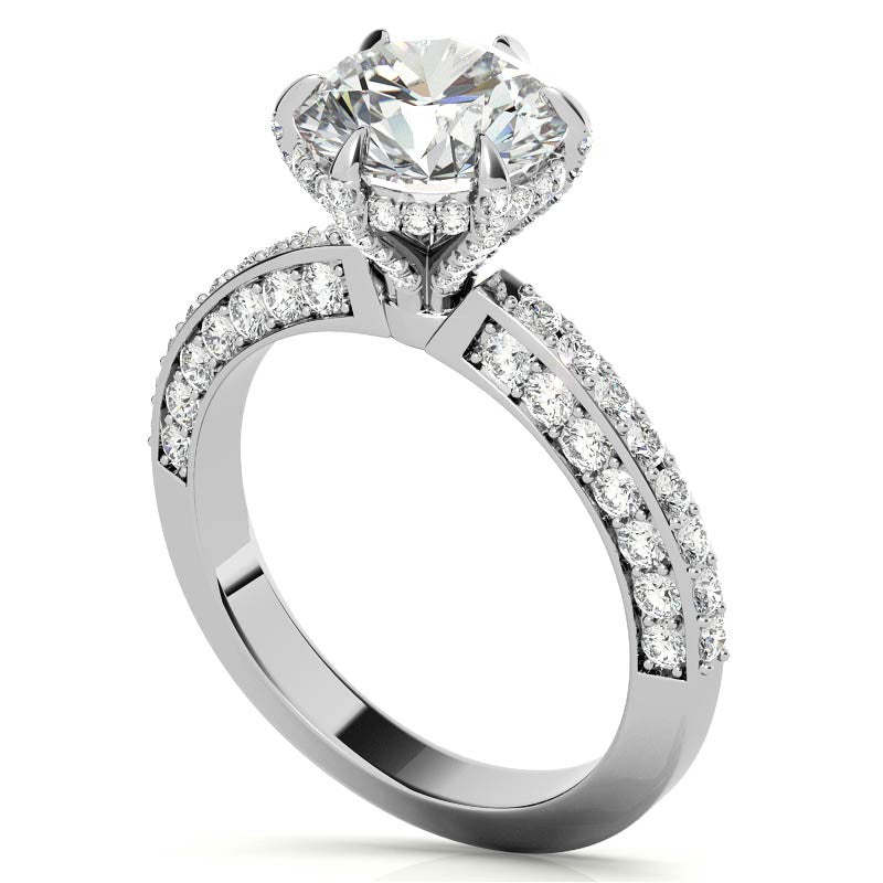 Round Accented 6-Prong Moissanite Engagement Ring