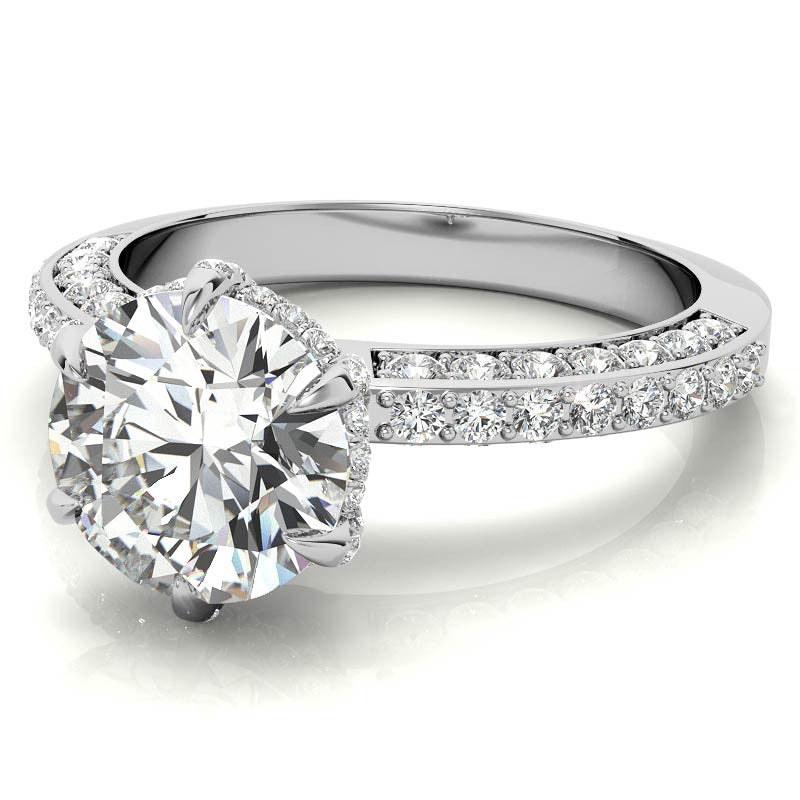 Round Accented 6-Prong Moissanite Engagement Ring