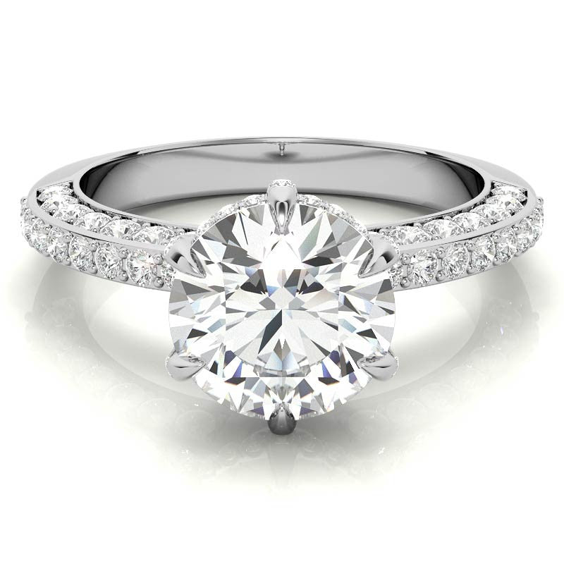 Round Accented 6-Prong Moissanite Engagement Ring